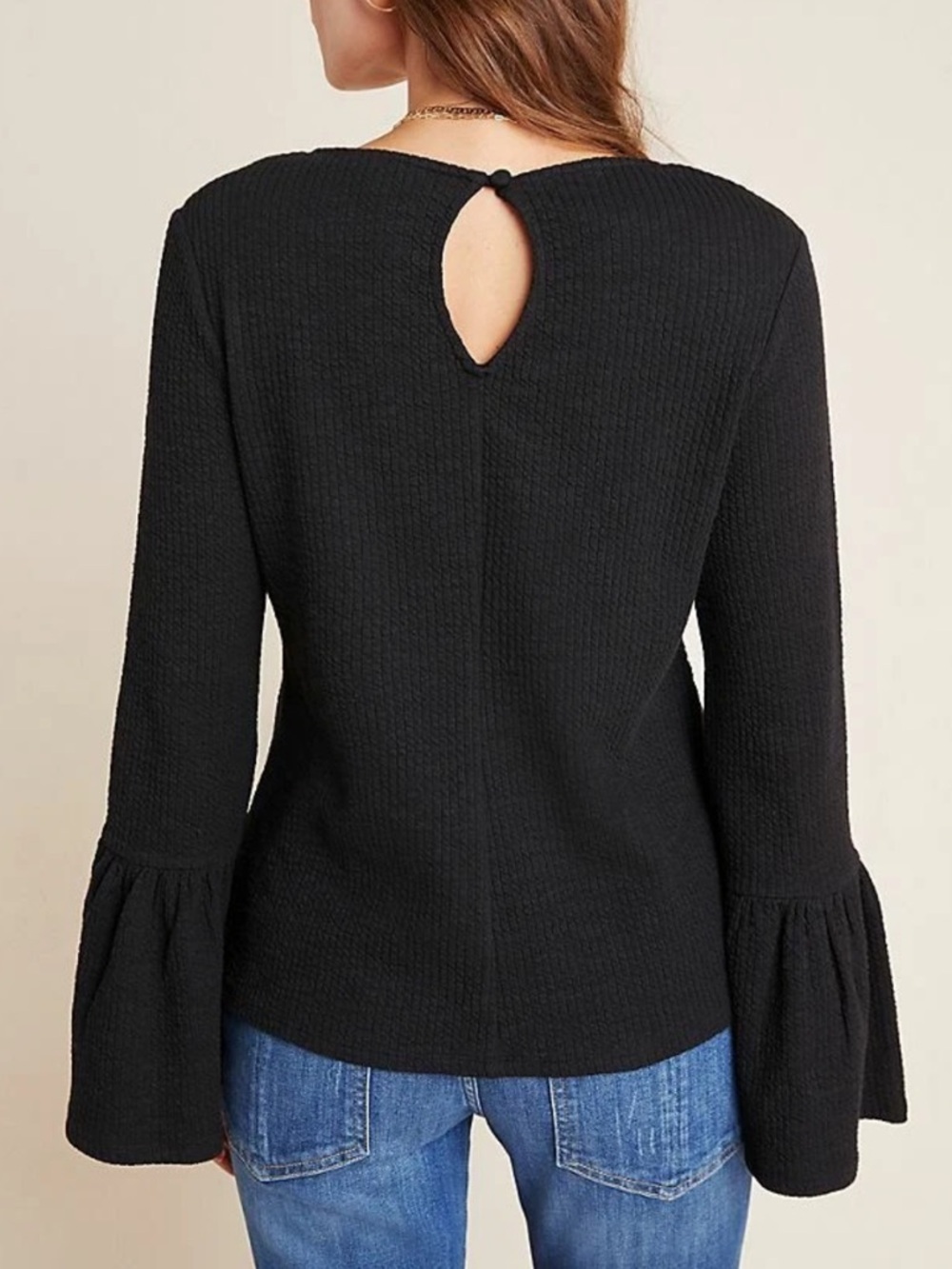 Anthropologie Porridge Joan Black Ribbed Bell Sleeve Top - Picture 2 of 8